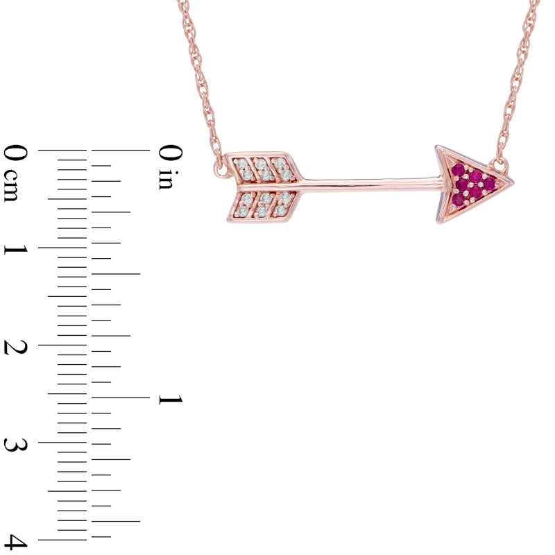 Lab-Created Ruby and White Sapphire Arrow Necklace in Sterling Silver and 14K Rose Gold Plate - 16.5"