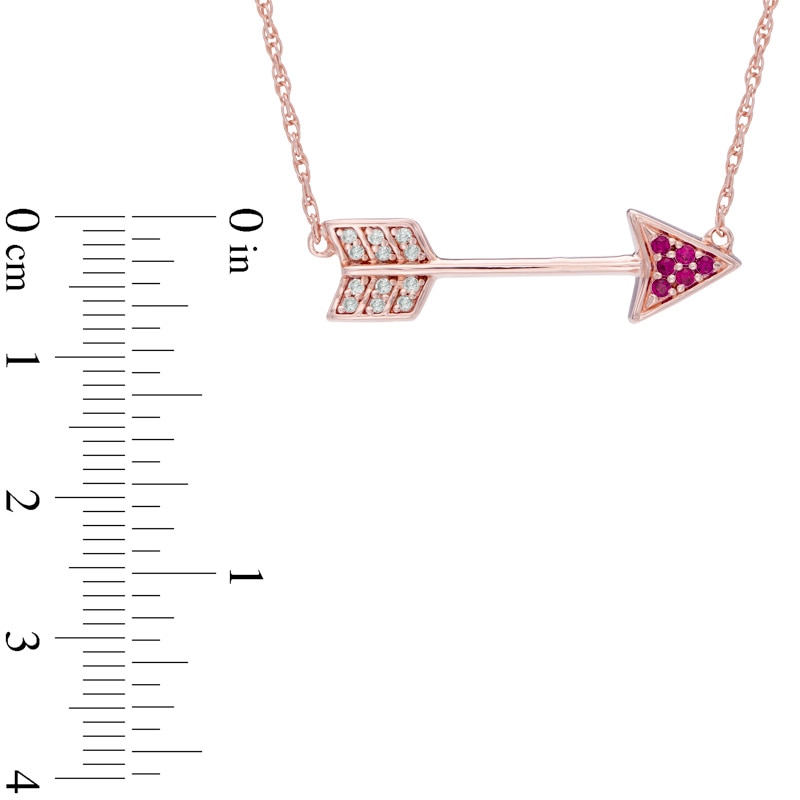 Main Image 2 of Lab-Created Ruby and White Sapphire Arrow Necklace in Sterling Silver and 14K Rose Gold Plate - 16.5"