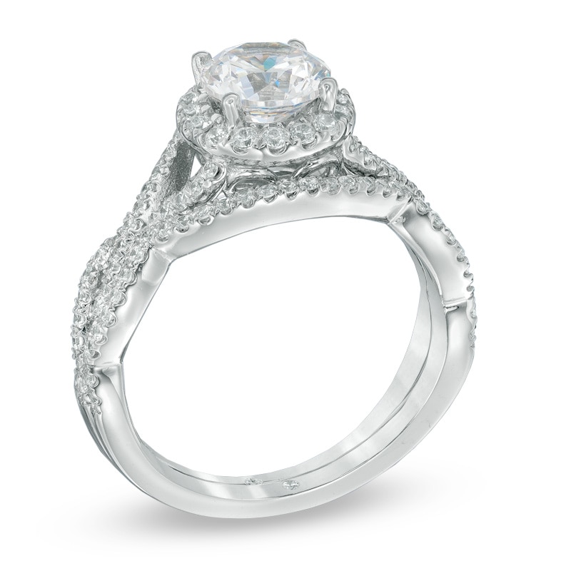 1.24 CT. T.W. Certified Canadian Diamond Frame Twist Shank Bridal Set in 14K White Gold (I/I2)|Peoples Jewellers