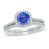 Thumbnail Image 0 of Your Stone Your Story™ 6.0mm Tanzanite and 0.24 CT. T.W. Diamond Cushion Frame Bridal Set in 14K White Gold