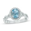 Thumbnail Image 0 of Oval Aquamarine and 0.30 CT. T.W. Diamond Frame Twist Engagement Ring in 14K White Gold