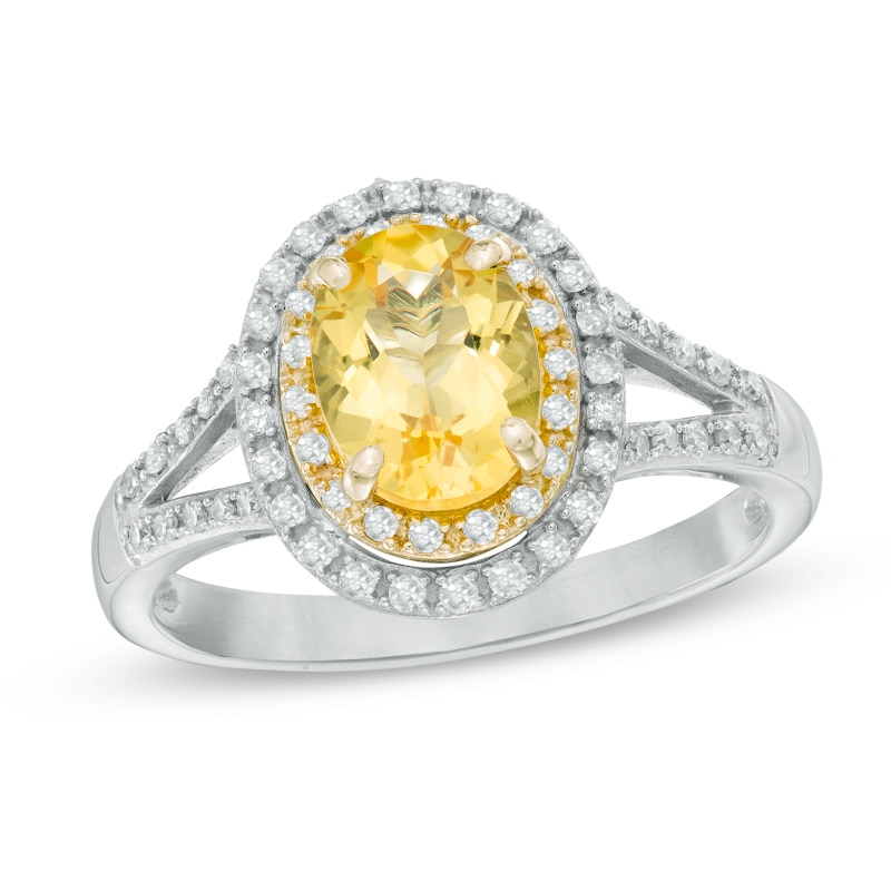 Your Stone Your Story™ Oval Yellow Beryl and 0.24 CT.T.W. Diamond Frame Ring in 14K Two-Tone Gold