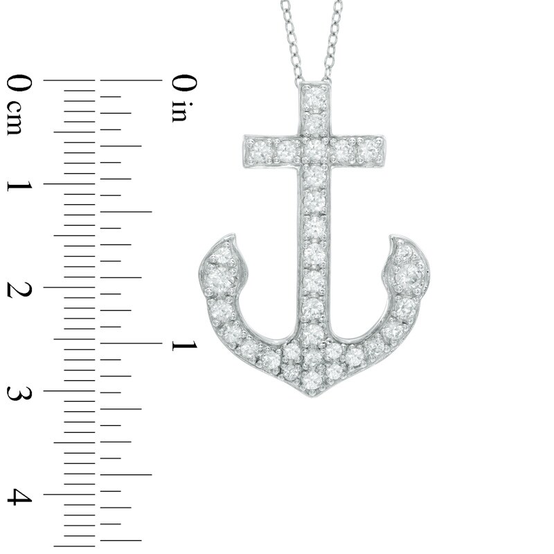 Main Image 2 of Lab-Created White Sapphire Anchor Pendant in Sterling Silver