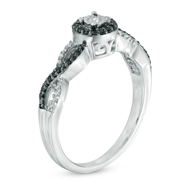 0.18 CT. T.W. Enhanced Black and White Diamond Frame Twist Shank Promise Ring in 10K White Gold