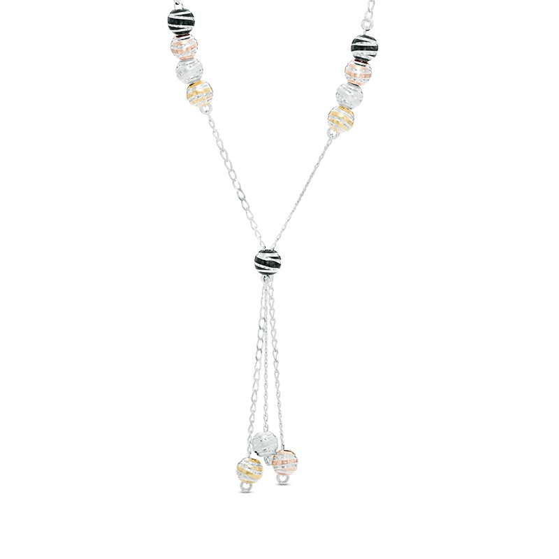 Bead Lariat Necklace in Tri-Tone Sterling Silver and Black Ruthenium