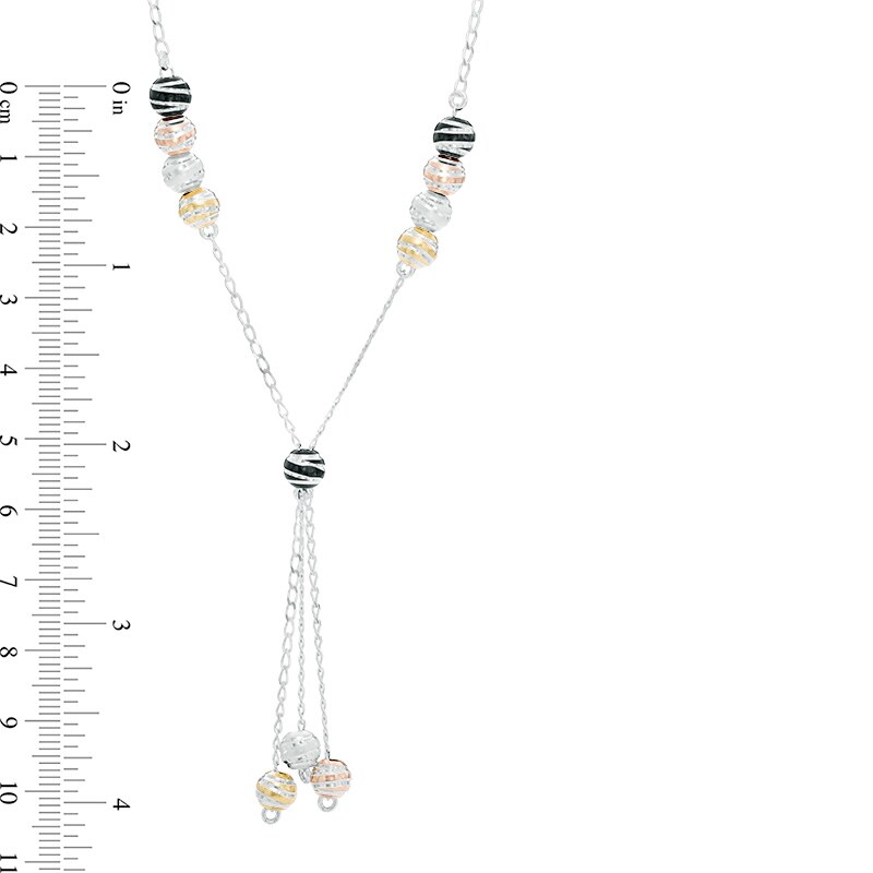 Bead Lariat Necklace in Tri-Tone Sterling Silver and Black Ruthenium