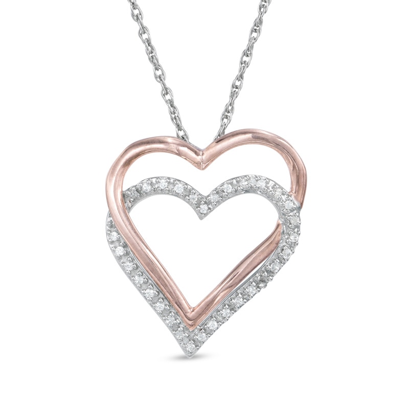 0.09 CT. T.W. Diamond Double Heart Pendant in 10K Two-Tone Gold|Peoples Jewellers