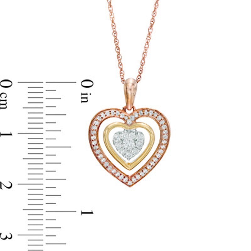 0.30 CT. T.W. Diamond Composite Triple Heart Pendant in 10K Tri-Tone Gold