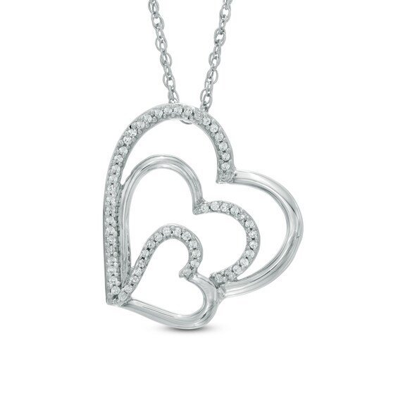0.15 CT. T.W. Diamond Tilted Layered Triple Heart Pendant in Sterling Silver 0.15 CT. T.W. Diamond Tilted Layered Triple Heart Pendant in Sterling Silver