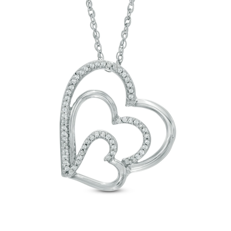 0.15 CT. T.W. Diamond Tilted Layered Triple Heart Pendant in Sterling Silver|Peoples Jewellers