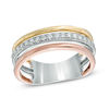 Thumbnail Image 0 of 0.23 CT. T.W. Diamond Triple Row Split Shank Band in 10K Tri-Tone Gold