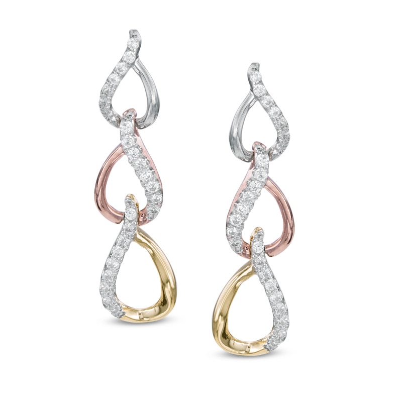 0.30 CT. T.W. Diamond Three Tier Drop Earrings in 10K Tri-Tone Gold