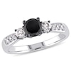 Thumbnail Image 1 of 0.75 CT. Black Diamond and Lab-Created White Sapphire Three Stone Engagement Ring in Sterling Silver