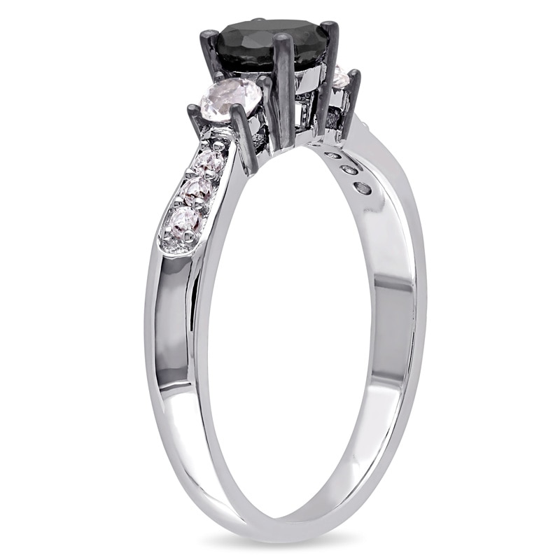 0.75 CT. Black Diamond and Lab-Created White Sapphire Three Stone Engagement Ring in Sterling Silver