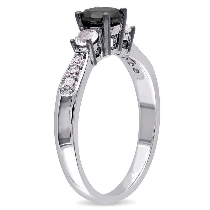 Main Image 2 of 0.75 CT. Black Diamond and Lab-Created White Sapphire Three Stone Engagement Ring in Sterling Silver
