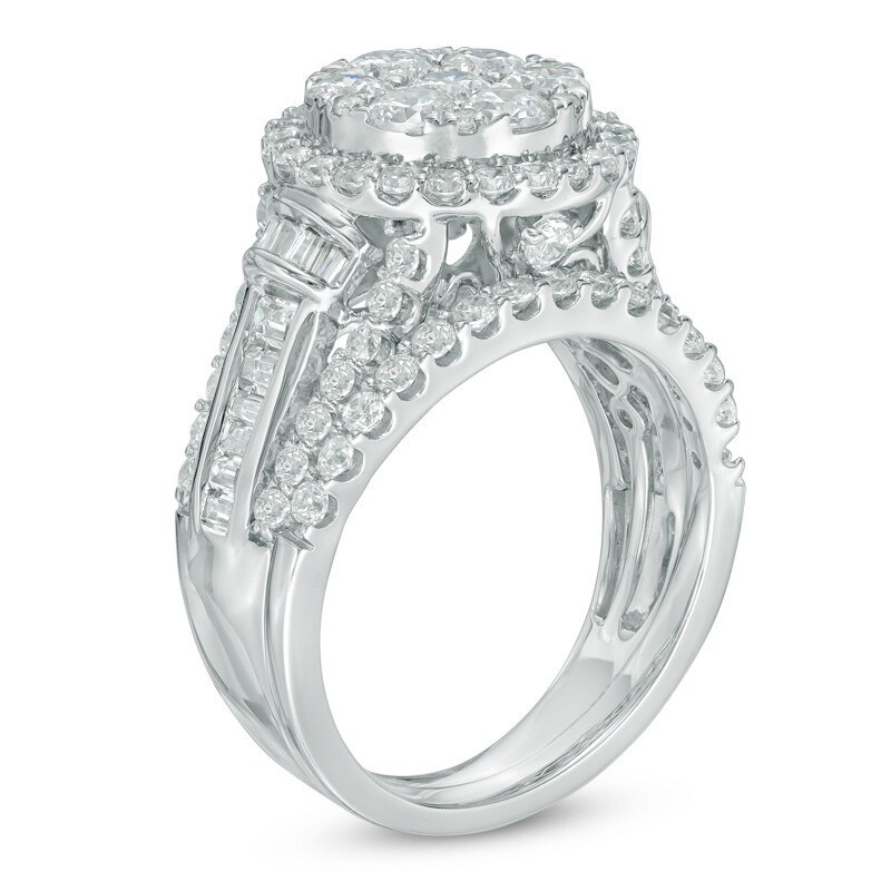 Main Image 2 of 2.50 CT. T.W. Composite Diamond Frame Multi-Row Bridal Set in 14K White Gold
