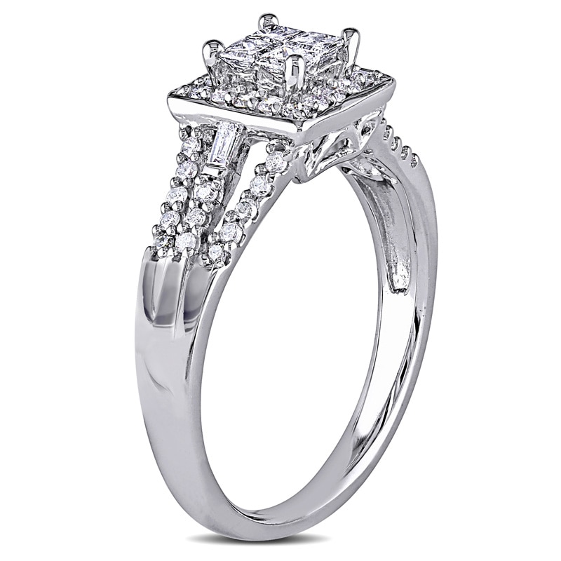 0.53 CT. T.W. Quad Princess-Cut Diamond Three Row Split Shank Engagement Ring in 10K White Gold