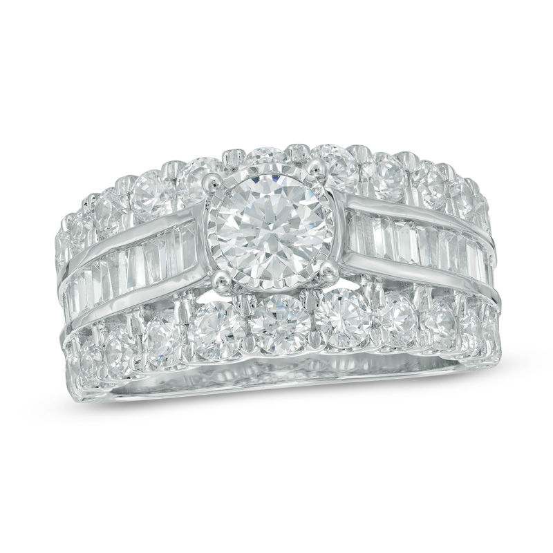 3.00 CT. T.W. Diamond Multi-Row Shank Engagement Ring in 14K White Gold