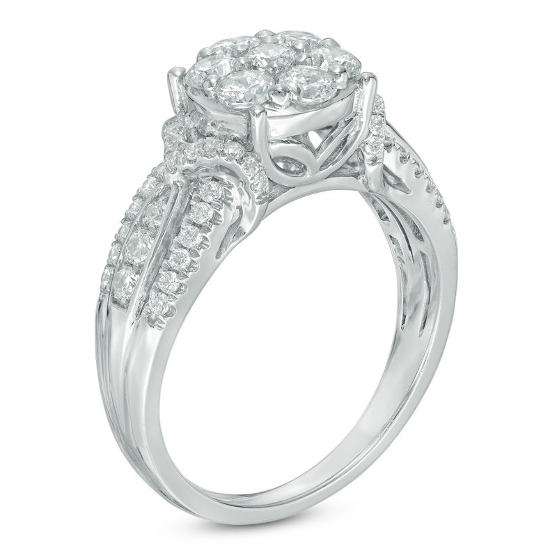 0.95 CT. T.W. Composite Diamond Arrow Collar Three Row Shank Engagement Ring 10K White Gold