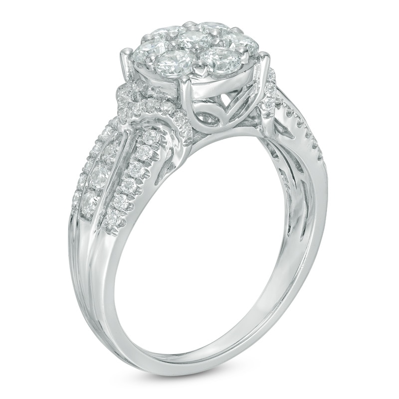 Main Image 2 of 0.95 CT. T.W. Composite Diamond Arrow Collar Three Row Shank Engagement Ring in 10K White Gold