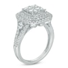 1.95 CT. T.W. Princess-Cut Quad Diamond Double Cushion Frame Engagement Ring in 14K White Gold
