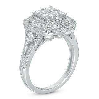 1.95 CT. T.W. Princess-Cut Quad Diamond Double Cushion Frame Engagement Ring in 14K White Gold