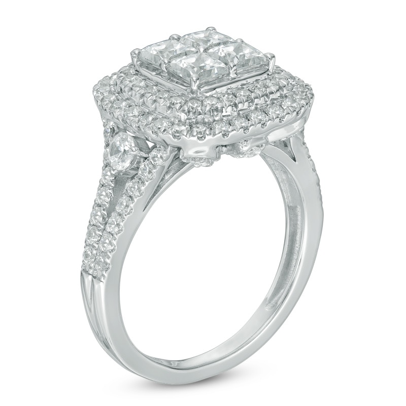 Main Image 2 of 1.95 CT. T.W. Princess-Cut Quad Diamond Double Cushion Frame Engagement Ring in 14K White Gold