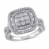 Thumbnail Image 0 of 0.95 CT. T.W. Square Composite Diamond Double Frame Split Shank Engagement Ring in 10K White Gold