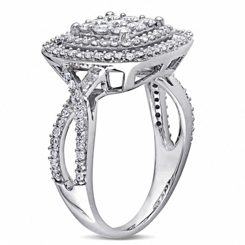 0.95 CT. T.W. Square Composite Diamond Double Frame Split Shank Engagement Ring 10K White Gold