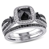 1.50 CT. T.W. Cushion-Cut Enhanced Black and White Diamond Square Frame Bridal Set in Sterling Silver