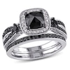 Thumbnail Image 1 of 1.50 CT. T.W. Cushion-Shaped Enhanced Black and White Diamond Square Frame Bridal Set in Sterling Silver
