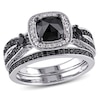 Thumbnail Image 0 of 1.50 CT. T.W. Cushion-Cut Enhanced Black and White Diamond Square Frame Bridal Set in Sterling Silver