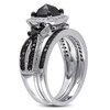 Thumbnail Image 1 of 1.50 CT. T.W. Cushion-Cut Enhanced Black and White Diamond Square Frame Bridal Set in Sterling Silver