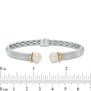 8.0mm Freshwater Cultured Pearl Hinged Cuff in Sterling Silver and 14K Gold Plate