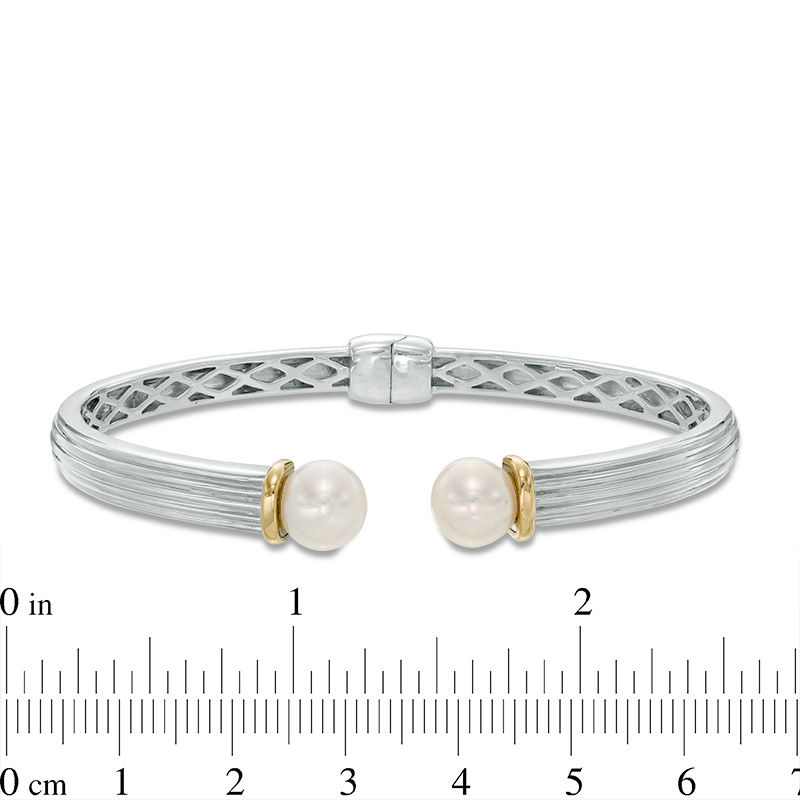 8.0mm Freshwater Cultured Pearl Hinged Cuff in Sterling Silver and 14K Gold Plate