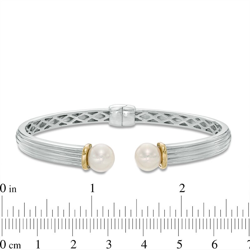 8.0mm Freshwater Cultured Pearl Hinged Cuff in Sterling Silver and 14K Gold Plate