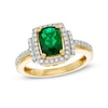 Thumbnail Image 0 of Cushion-Cut Lab-Created Emerald and White Sapphire Frame Ring in 10K Gold