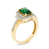 Thumbnail Image 1 of Cushion-Cut Lab-Created Emerald and White Sapphire Frame Ring in 10K Gold