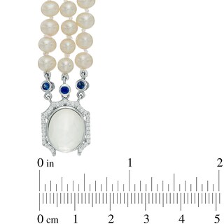 Freshwater Cultured Pearl and Cushion-Cut White Quartz Doublet Triple Strand Necklace with Sterling Silver Clasp