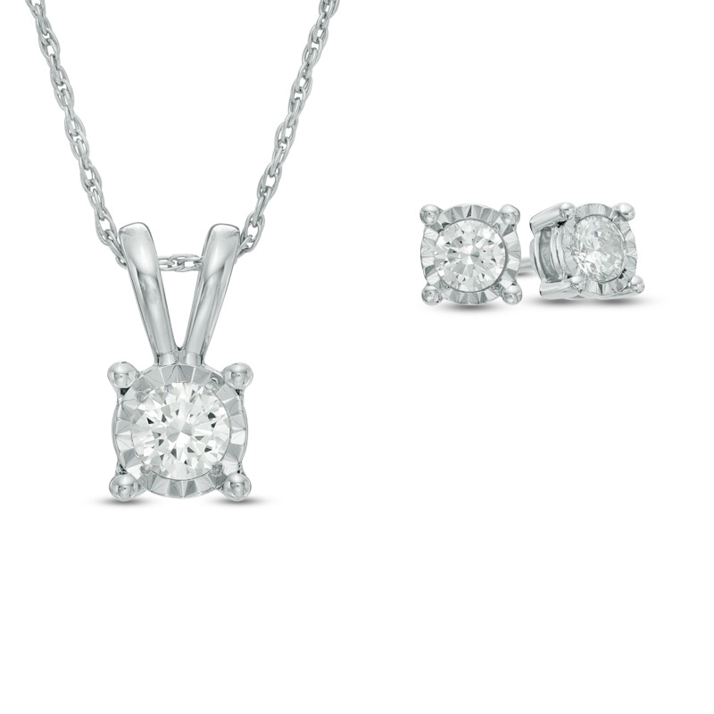 0.95 CT. T.W. Diamond Solitaire Pendant and Earrings Set in 10K White Gold