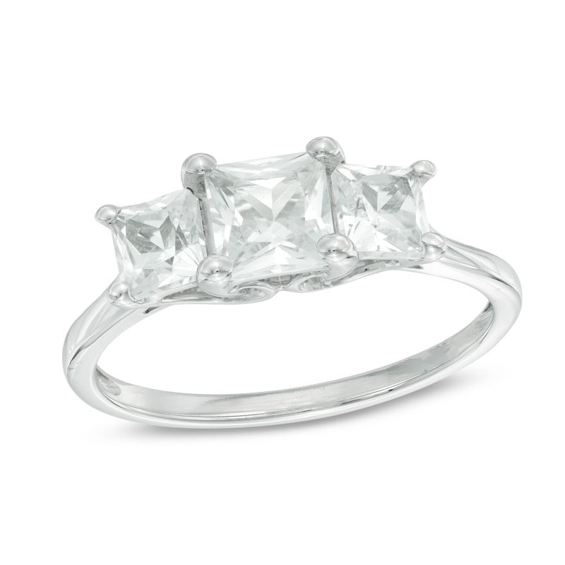 Princess-Cut Lab-Created White Sapphire Three Stone Ring in 10K White Gold|Peoples Jewellers