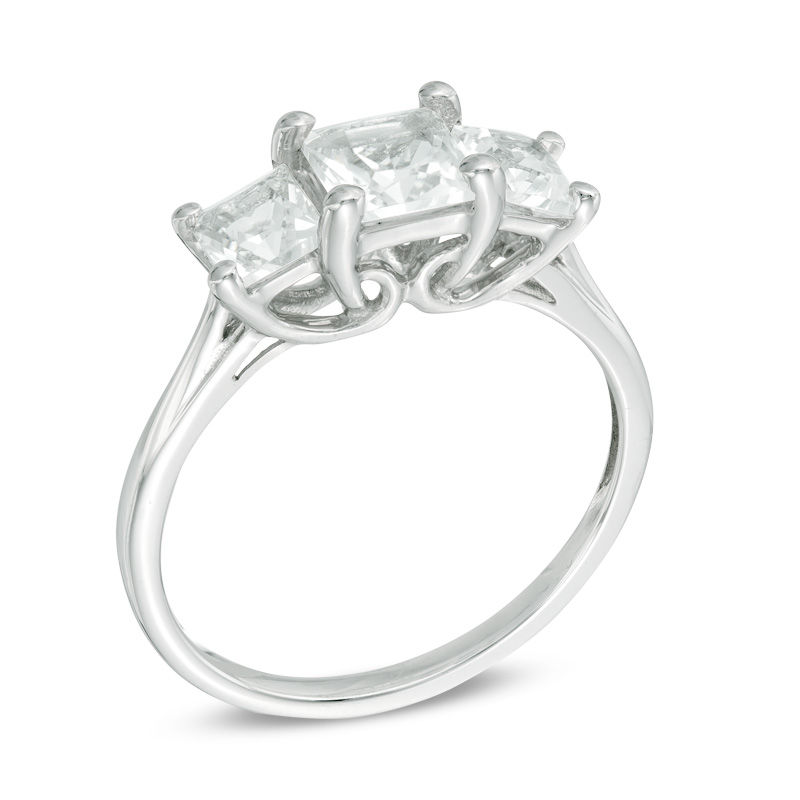 Princess-Cut Lab-Created White Sapphire Three Stone Ring 10K Gold