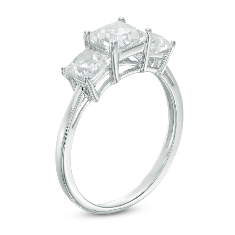 5.2mm Princess-Cut Lab-Created White Sapphire Three Stone Ring in 10K White Gold