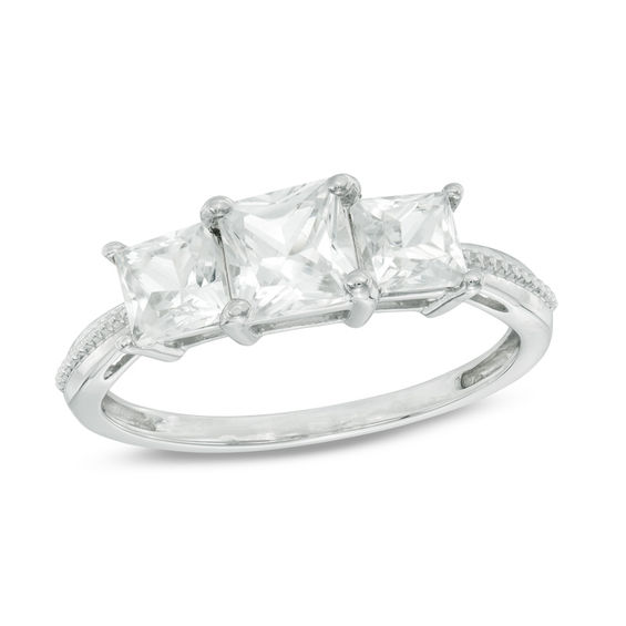 Princess-Cut Lab-Created White Sapphire Three Stone Ring in 10K White Gold