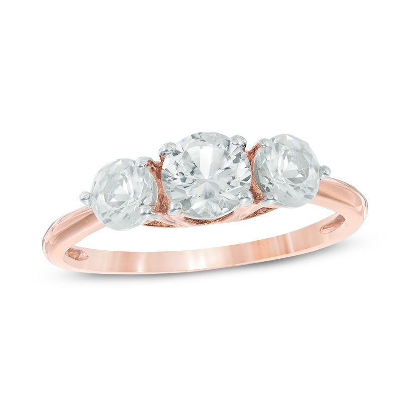 5.2mm Lab-Created White Sapphire Three Stone Ring in 10K Rose Gold