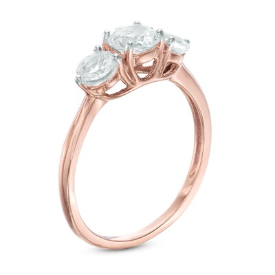 5.2mm Lab-Created White Sapphire Three Stone Ring in 10K Rose Gold