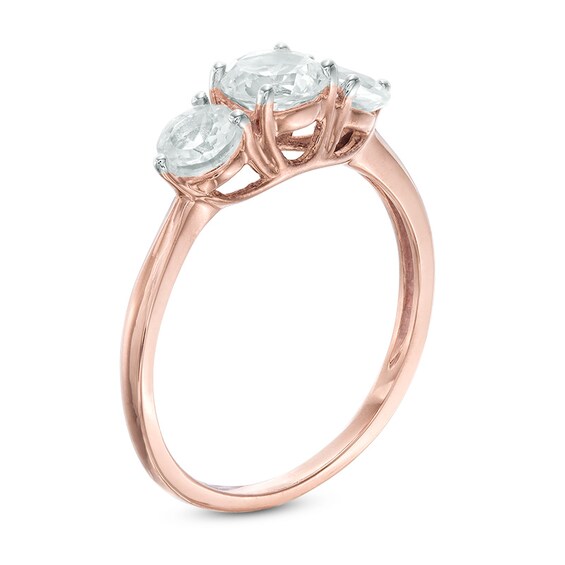 5.2mm Lab-Created White Sapphire Three Stone Ring in 10K Rose Gold