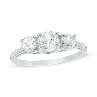 5.2mm Lab-Created White Sapphire Three Stone Ring in 10K White Gold