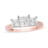 Thumbnail Image 1 of 5.2mm Princess-Cut Lab-Created White Sapphire Three Stone Ring in 10K Rose Gold