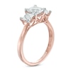 Thumbnail Image 2 of 5.2mm Princess-Cut Lab-Created White Sapphire Three Stone Ring in 10K Rose Gold